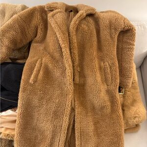 Missguided Faux Shearling Puffer Coat in Camel